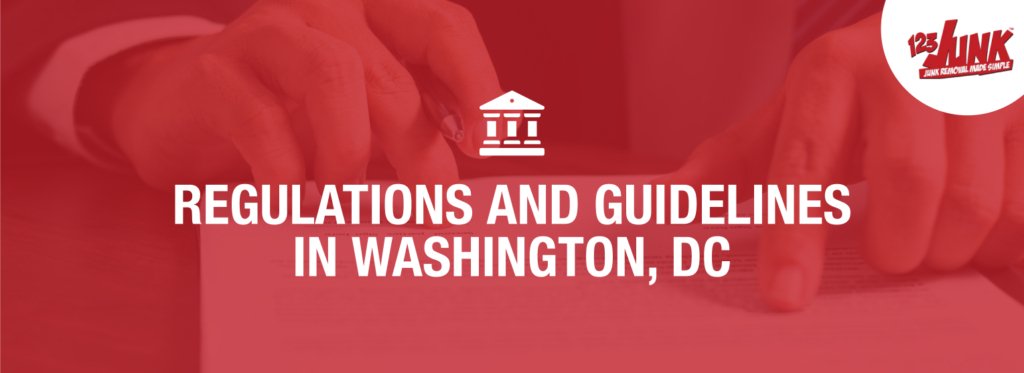 Regulations and Guidelines in Washington, DC graphic in red background and white text with the 123JUNK logo above